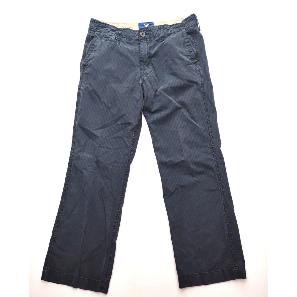 American Eagle AE Khaki Pants Mens 34x32 Navy Gray Pinstripe Bootcut Leg‎ Y2K